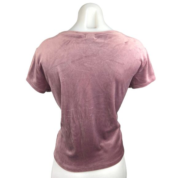 Garage Pink Velour Velvet Short Sleeve Stretch Pullover T Shirt Top Tee Size M - Picture 2 of 4